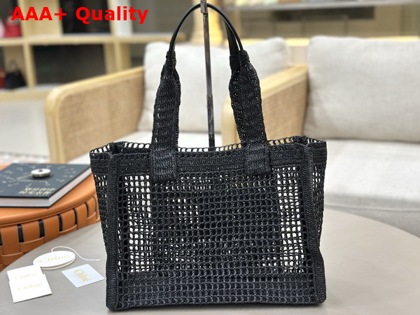 Chloe Summer Banana East West Tote Bag in Black Raffia Replica