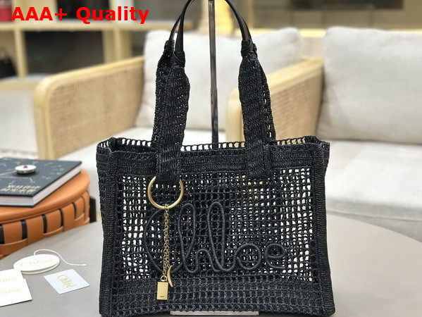 Chloe Summer Banana East West Tote Bag in Black Raffia Replica