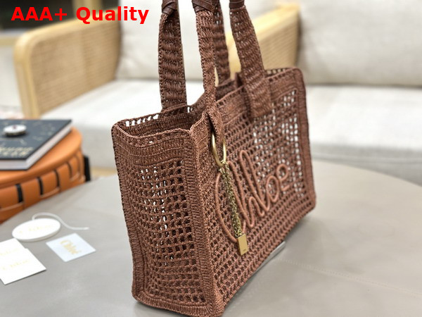 Chloe Summer Banana East West Tote Bag in Clay Brown Raffia Replica
