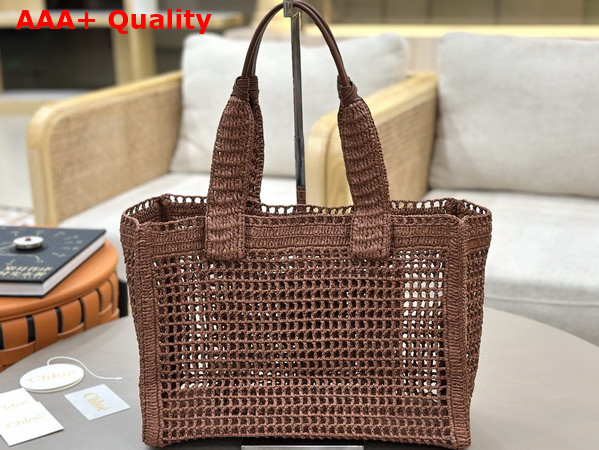 Chloe Summer Banana East West Tote Bag in Clay Brown Raffia Replica