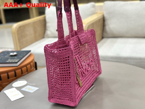 Chloe Summer Banana East West Tote Bag in Fuchsia Rose Raffia Replica