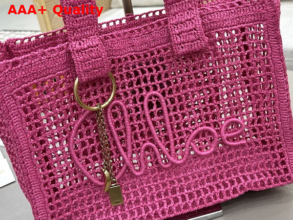Chloe Summer Banana East West Tote Bag in Fuchsia Rose Raffia Replica