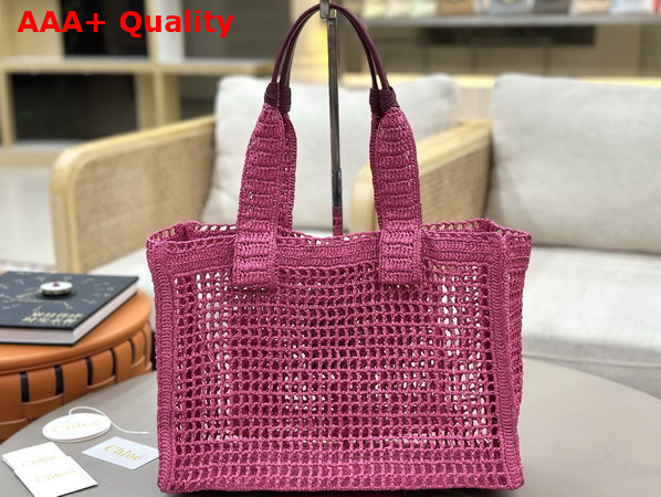 Chloe Summer Banana East West Tote Bag in Fuchsia Rose Raffia Replica