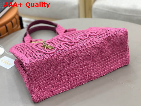Chloe Summer Banana East West Tote Bag in Fuchsia Rose Raffia Replica