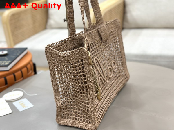 Chloe Summer Banana East West Tote Bag in Hot Sand Raffia Replica