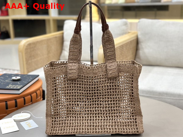 Chloe Summer Banana East West Tote Bag in Hot Sand Raffia Replica