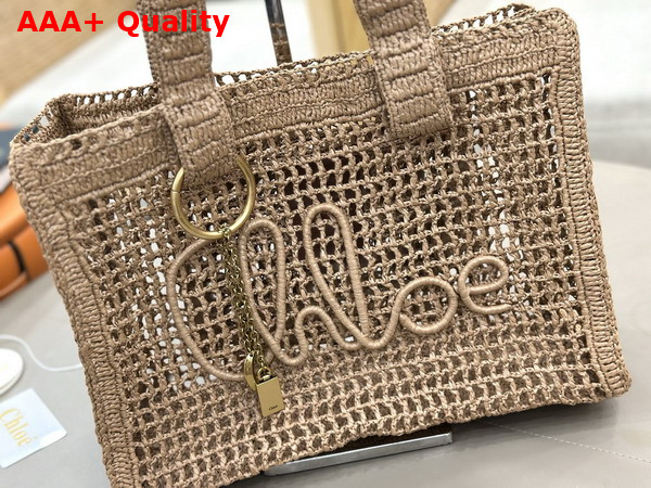 Chloe Summer Banana East West Tote Bag in Hot Sand Raffia Replica