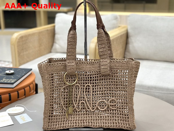 Chloe Summer Banana East West Tote Bag in Hot Sand Raffia Replica