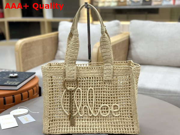 Chloe Summer Banana East West Tote Bag in Natural Raffia Replica