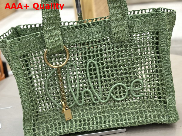 Chloe Summer Banana East West Tote Bag in Tea Leaf Green Raffia Replica