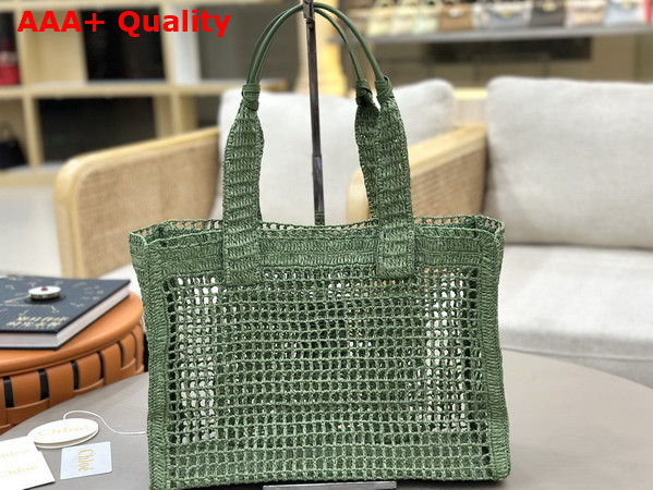 Chloe Summer Banana East West Tote Bag in Tea Leaf Green Raffia Replica