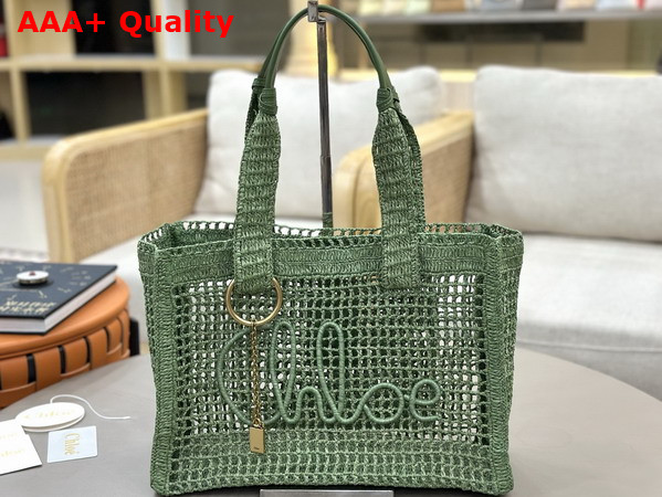 Chloe Summer Banana East West Tote Bag in Tea Leaf Green Raffia Replica