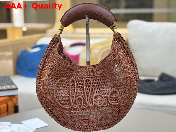 Chloe Summer Banana Hobo Bag in Clay Brown Raffia Replica