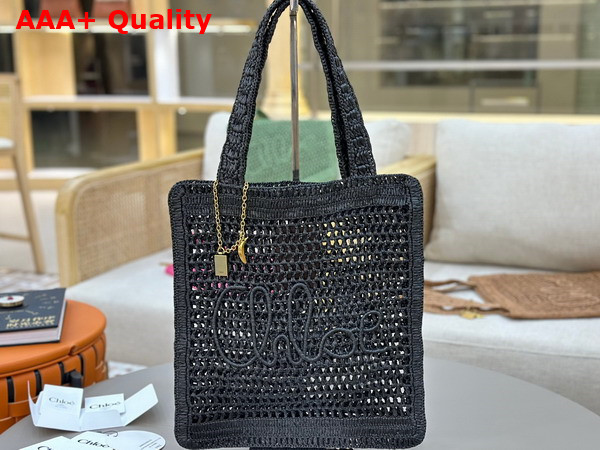 Chloe Summer Banana Tote Bag in Black Raffia Replica