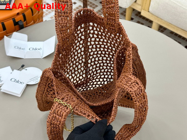 Chloe Summer Banana Tote Bag in Clay Brown Raffia Replica