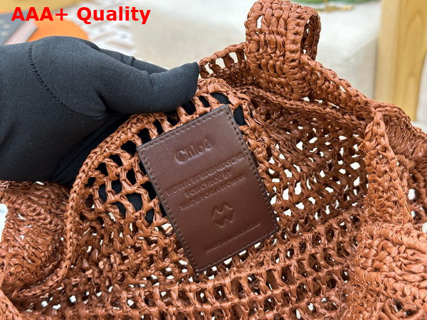 Chloe Summer Banana Tote Bag in Clay Brown Raffia Replica