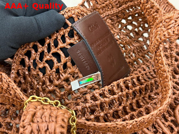 Chloe Summer Banana Tote Bag in Clay Brown Raffia Replica