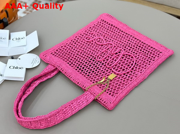 Chloe Summer Banana Tote Bag in Fuchsia Rose Raffia Replica