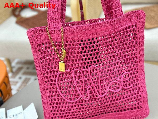 Chloe Summer Banana Tote Bag in Fuchsia Rose Raffia Replica
