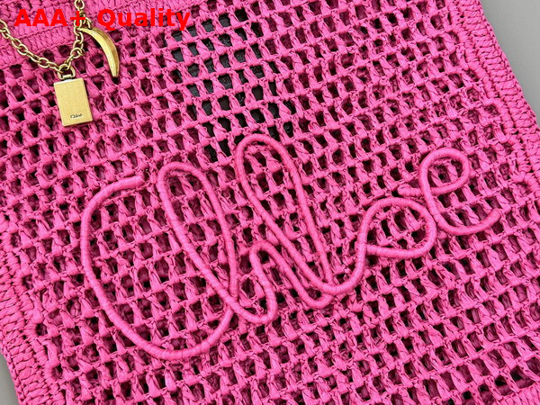 Chloe Summer Banana Tote Bag in Fuchsia Rose Raffia Replica