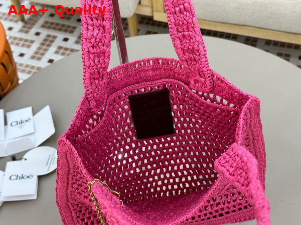 Chloe Summer Banana Tote Bag in Fuchsia Rose Raffia Replica