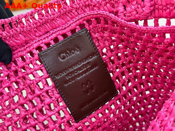 Chloe Summer Banana Tote Bag in Fuchsia Rose Raffia Replica