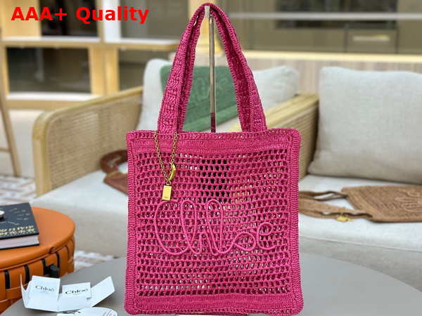 Chloe Summer Banana Tote Bag in Fuchsia Rose Raffia Replica