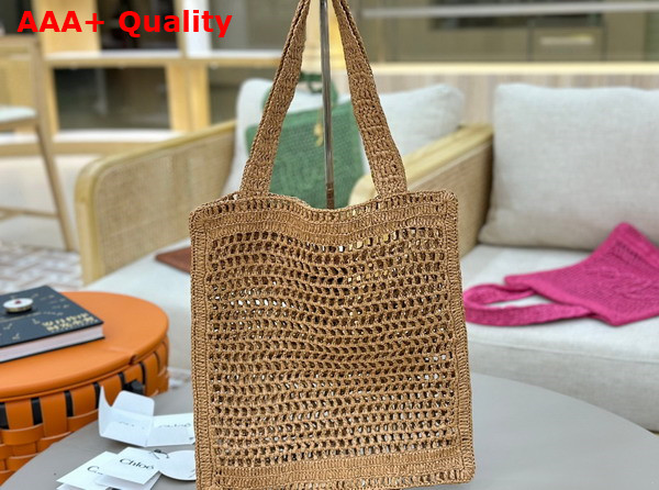 Chloe Summer Banana Tote Bag in Hot Sand Raffia Replica
