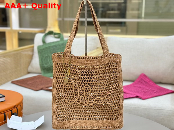 Chloe Summer Banana Tote Bag in Hot Sand Raffia Replica