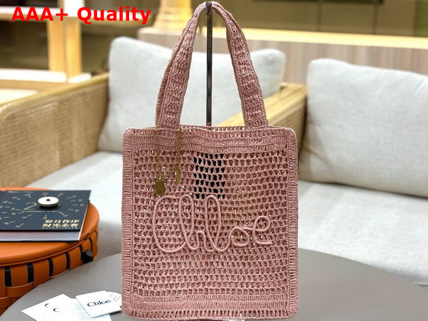 Chloe Summer Banana Tote Bag in Summery Beige Raffia Replica
