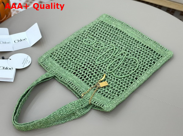 Chloe Summer Banana Tote Bag in Tea Leaf Green Raffia Replica