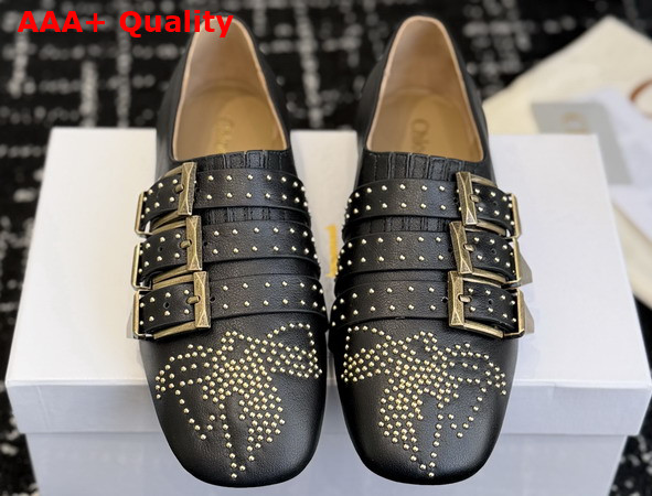 Chloe Susanna Flat in Black Buffalo Leather Replica