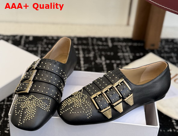 Chloe Susanna Flat in Black Buffalo Leather Replica