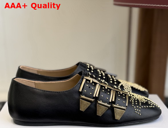 Chloe Susanna Flat in Black Buffalo Leather Replica