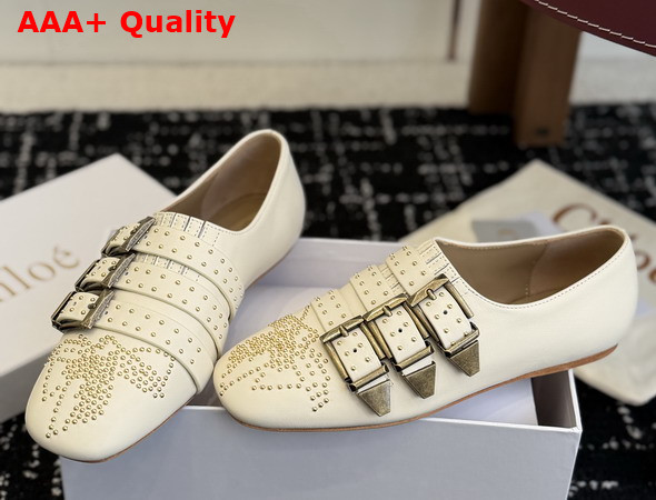 Chloe Susanna Flat in Eggshell Buffalo Leather Replica