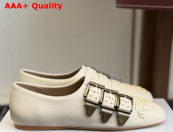 Chloe Susanna Flat in Eggshell Buffalo Leather Replica