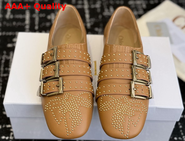 Chloe Susanna Flat in Tan Buffalo Leather Replica