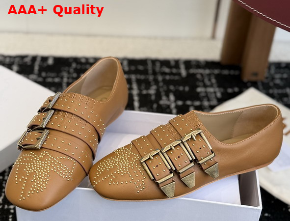 Chloe Susanna Flat in Tan Buffalo Leather Replica
