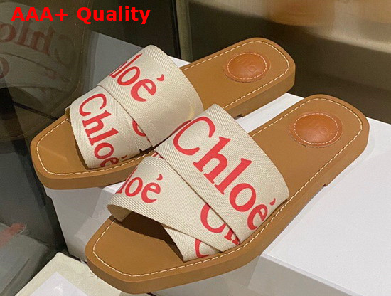 Chloe Woody Flat Mule in Beige Canvas Replica