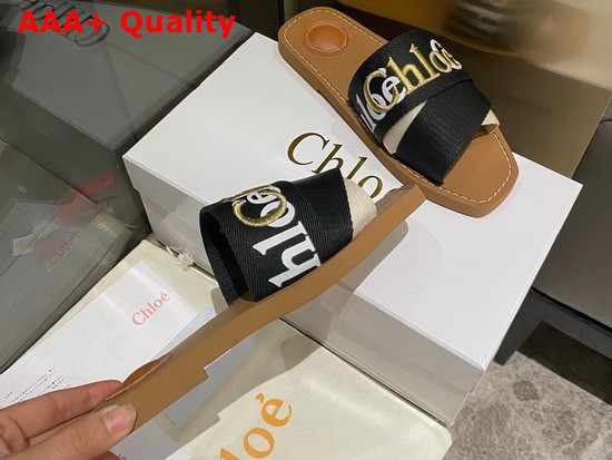 Chloe Woody Flat Mule in Black Canvas Replica
