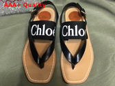 Chloe Woody Flat Sandal in Black Calfskin and Canvas Replica