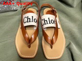 Chloe Woody Flat Sandal in Brown Calfskin and White Canvas Replica
