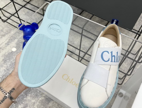 Chloe Woody Sneaker in White Calfskin with Blue Chloe Replica