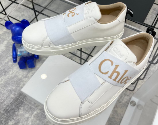Chloe Woody Sneaker in White Calfskin with Brown Chloe Replica