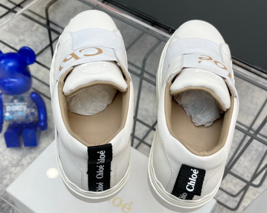 Chloe Woody Sneaker in White Calfskin with Brown Chloe Replica