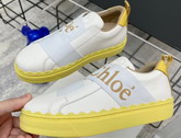 Chloe Woody Sneaker in White Calfskin with Yellow Sole Replica