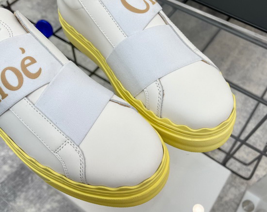 Chloe Woody Sneaker in White Calfskin with Yellow Sole Replica