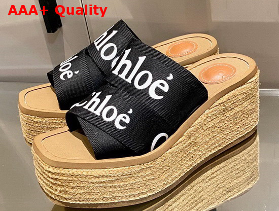 Chloe Woody Wedge Mule in Black Canvas Replica
