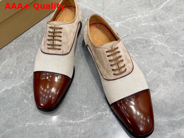 Christian Louboutin Canvas Derbies in Beige Canas and Brown Calfskin Replica
