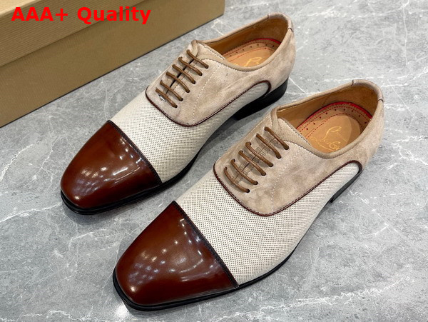 Christian Louboutin Canvas Derbies in Beige Canas and Brown Calfskin Replica
